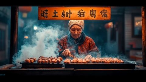 大連女子品嘗特色小吃牛雜，請求店家烹飪更軟爛可口