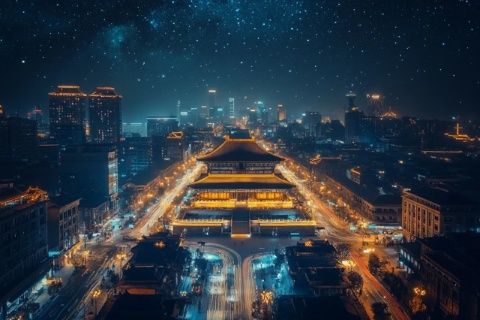 夜幕降臨的呼和浩特振華廣場，周五七點(diǎn)后的小編探訪記