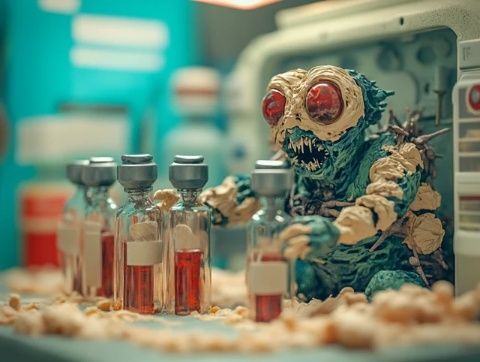 寶貝正在上生物課，正在解剖海洋蛤蜊