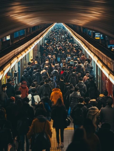 今天回到深圳，感覺人潮洶涌,地鐵里人擠成一團