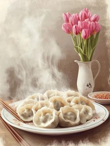 **餃子**是中國傳統美食之一，歷史悠久，寓意吉祥，尤其在春節期間