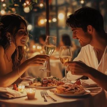 與愛人在美食與夜色中浪漫相擁