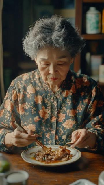 這位大媽已經(jīng)六十七歲，來自四川的成都，在我們附近美食城干服務(wù)員