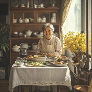 這位大媽已經(jīng)六十七歲，來自四川的成都，在我們附近美食城干服務(wù)員