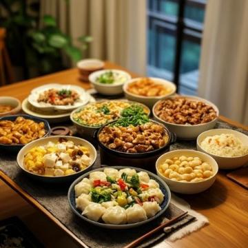 東北節日餐桌豐盛美食齊聚一堂