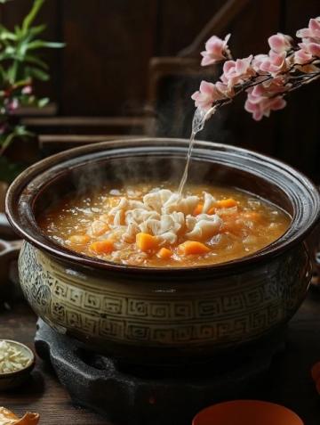 在五峰山口，在杏花深處，吃到最正宗的＂熬菜＂和最松脆的＂貼餅子＂,＂熬菜＂應該算