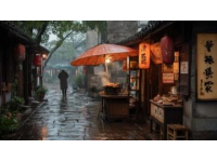 游客撐傘排隊等美食(排隊等美食)