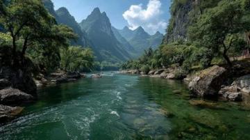 小東江，宛如一幅流動(dòng)的畫卷，鑲嵌在湘南山脈之間,江水清澈見底，兩岸青山如黛