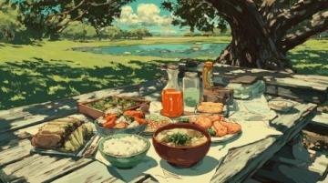 野餐調色盤用零食潑灑夏日的莫奈花園