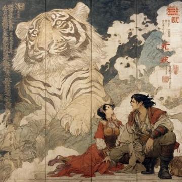 清朝姚墅鄉民在山上突遇老虎，虎一個劍步撲倒了他，利爪抓傷臉頰血流不止