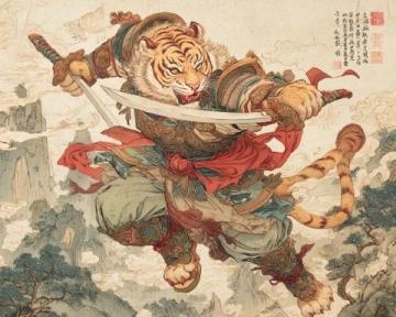 清朝姚墅鄉民在山上突遇老虎,虎一個劍步撲倒了他,利爪抓傷臉頰血流不止