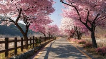 春風吹拂,杏花爛漫綻放