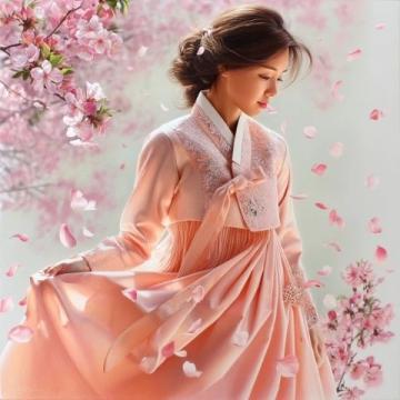 春風吹拂,杏花爛漫綻放